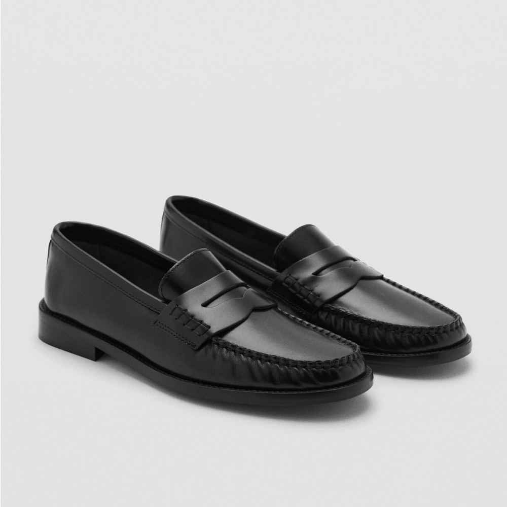 Mango Black Genuine Leather Penny Loafers Size EU 37 US 6.5 NWT $139